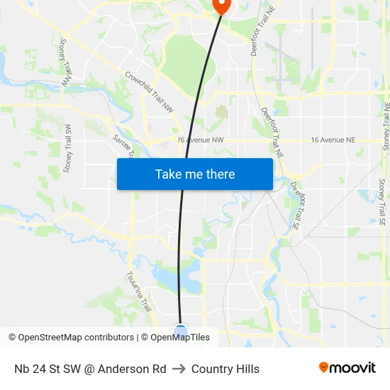 Nb 24 St SW @ Anderson Rd to Country Hills map