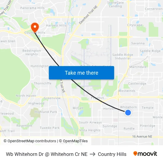 Wb Whitehorn Dr @ Whitehorn Cr NE to Country Hills map