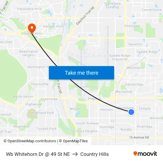 Wb Whitehorn Dr @ 49 St NE to Country Hills map