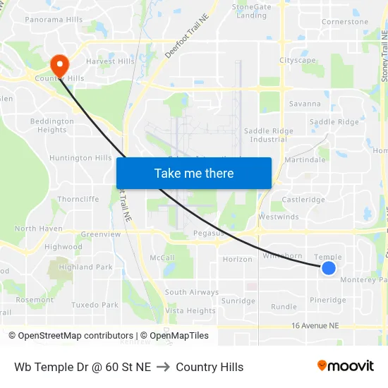 Wb Temple Dr @ 60 St NE to Country Hills map