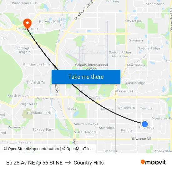 Eb 28 Av NE @ 56 St NE to Country Hills map