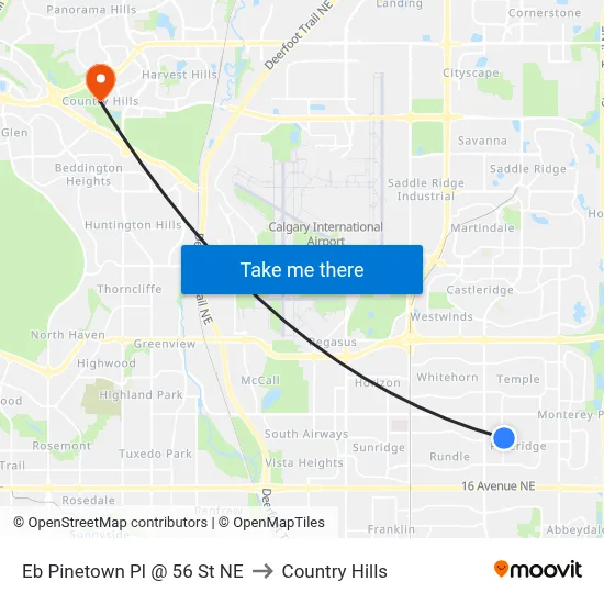 Eb Pinetown Pl @ 56 St NE to Country Hills map