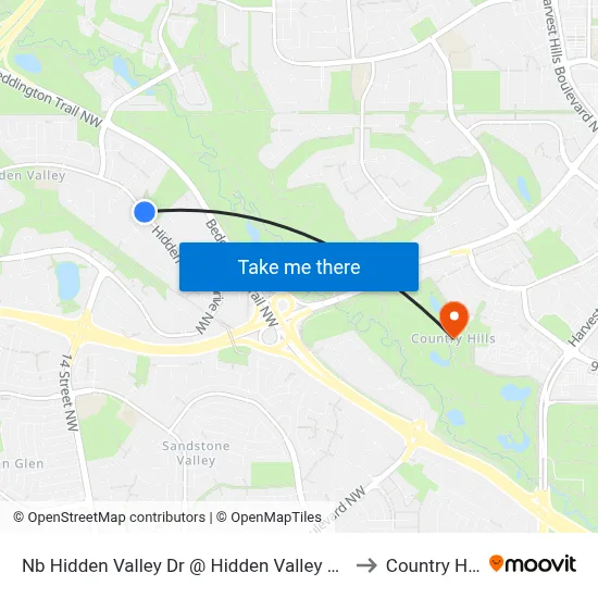 Nb Hidden Valley Dr @ Hidden Valley Gv NW to Country Hills map