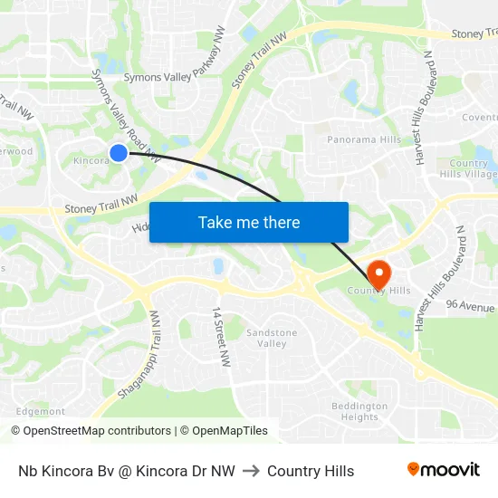 Nb Kincora Bv @ Kincora Dr NW to Country Hills map