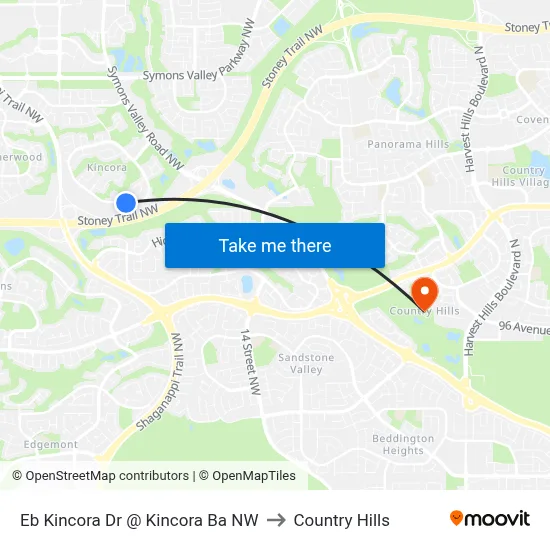 Eb Kincora Dr @ Kincora Ba NW to Country Hills map