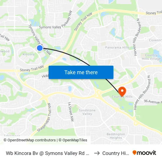 Wb Kincora Bv @ Symons Valley Rd NW to Country Hills map
