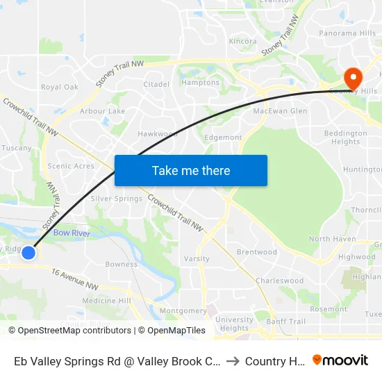 Eb Valley Springs Rd @ Valley Brook Ci NW to Country Hills map