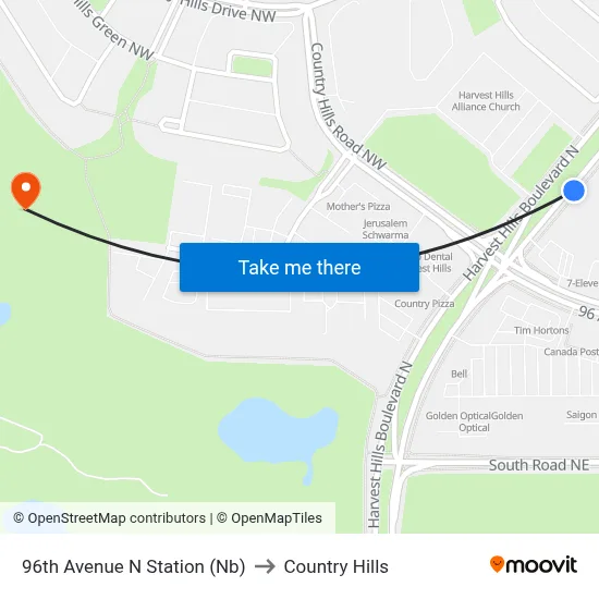 96th Avenue N Station (Nb) to Country Hills map