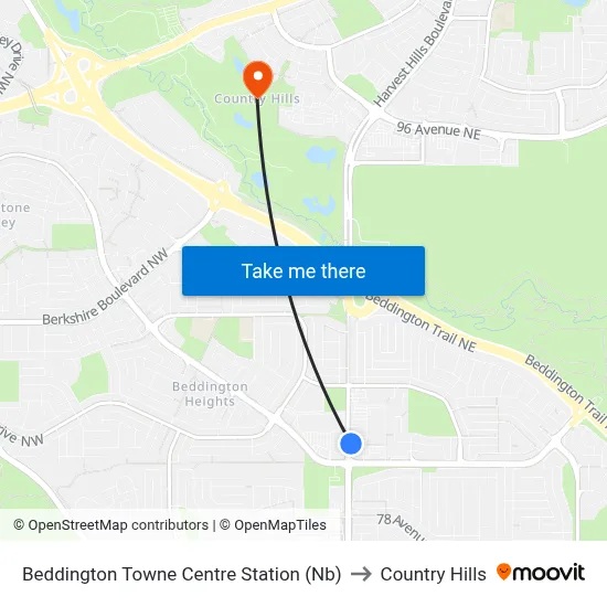 Beddington Towne Centre Station (Nb) to Country Hills map