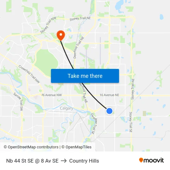 Nb 44 St SE @ 8 Av SE to Country Hills map