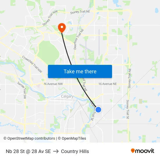 Nb 28 St @ 28 Av SE to Country Hills map