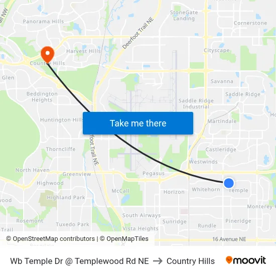 Wb Temple Dr @ Templewood Rd NE to Country Hills map