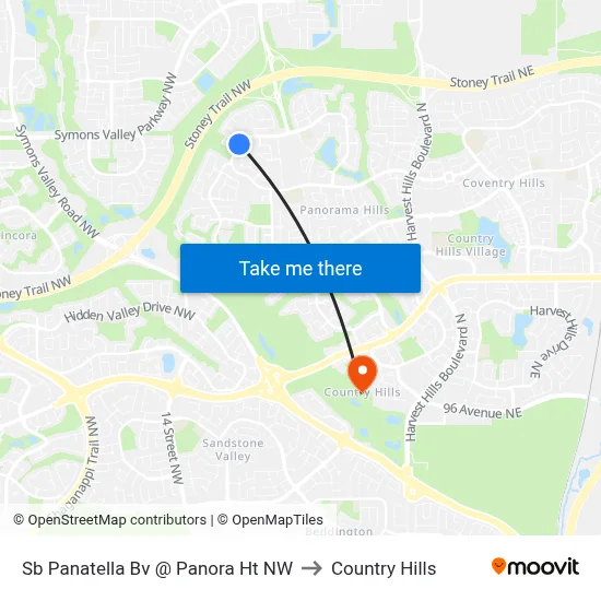 Sb Panatella Bv @ Panora Ht NW to Country Hills map