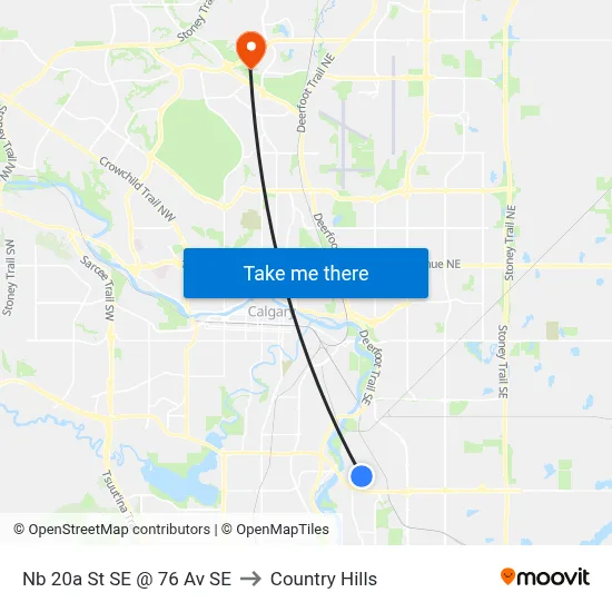 Nb 20a St SE @ 76 Av SE to Country Hills map