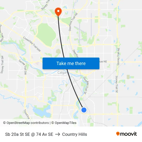 Sb 20a St SE @ 74 Av SE to Country Hills map