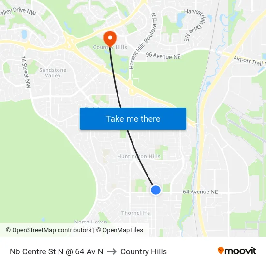 Nb Centre St N @ 64 Av N to Country Hills map