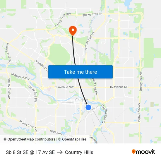 Sb 8 St SE @ 17 Av SE to Country Hills map