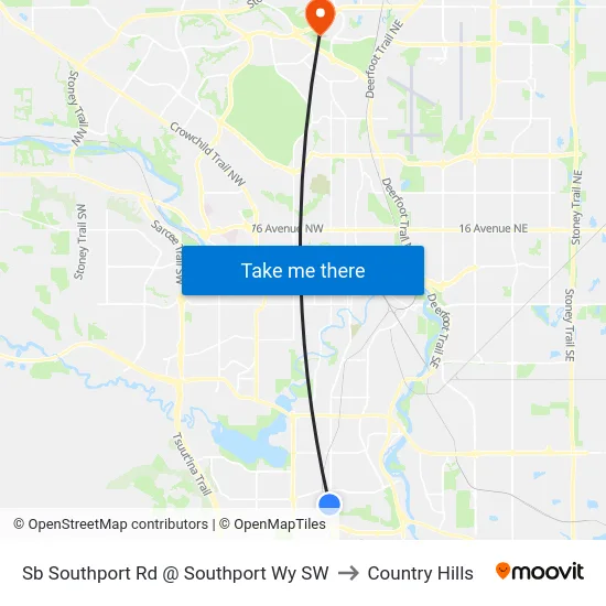 Sb Southport Rd @ Southport Wy SW to Country Hills map