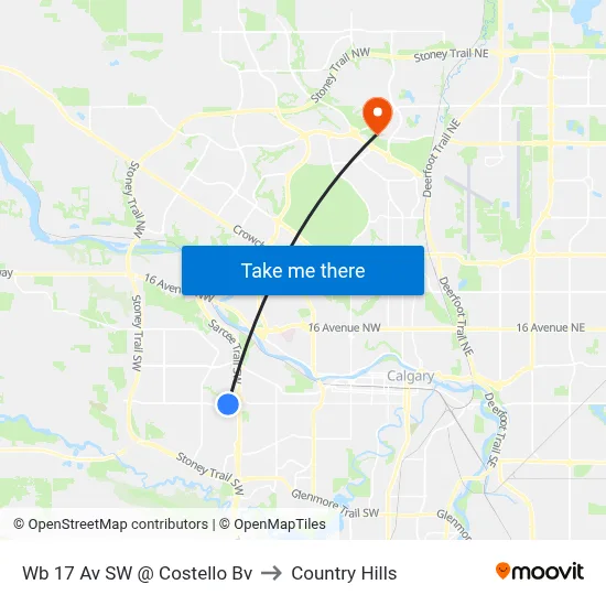 Wb 17 Av SW @ Costello Bv to Country Hills map