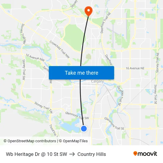 Wb Heritage Dr @ 10 St SW to Country Hills map