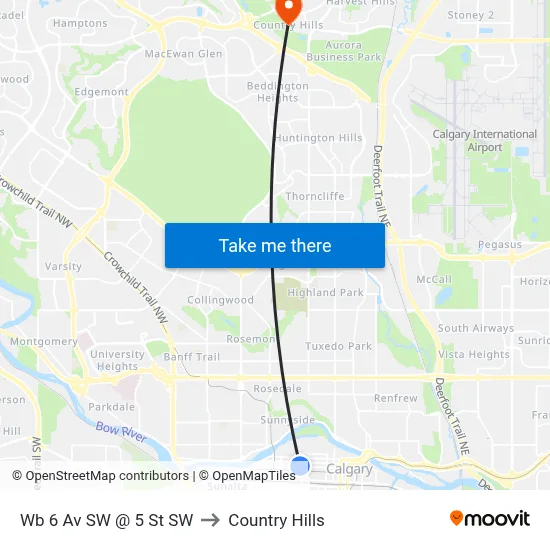Wb 6 Av SW @ 5 St SW to Country Hills map