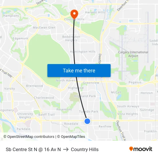Sb Centre St N @ 16 Av N to Country Hills map