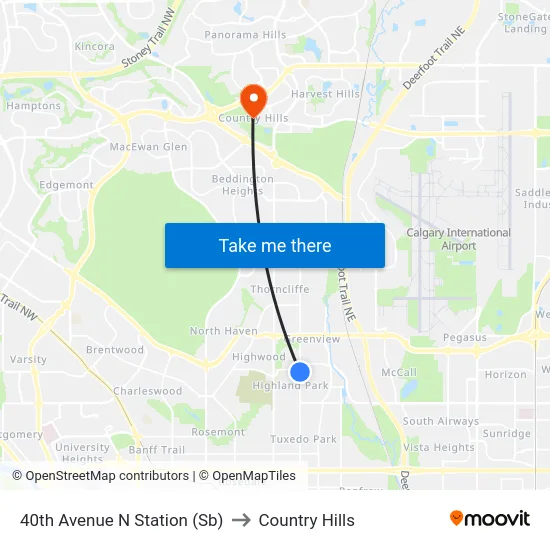 40th Avenue N Station (Sb) to Country Hills map