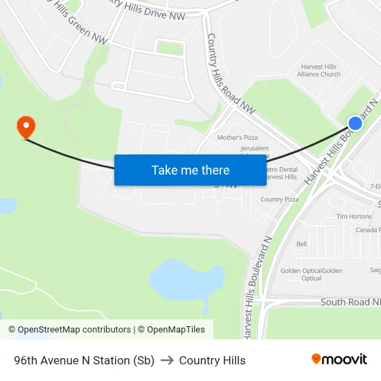 96th Avenue N Station (Sb) to Country Hills map