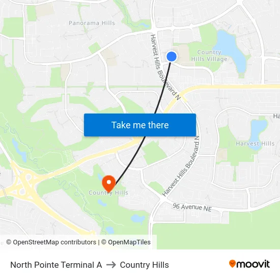 North Pointe Terminal A to Country Hills map