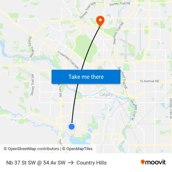 Nb 37 St SW @ 54 Av SW to Country Hills map