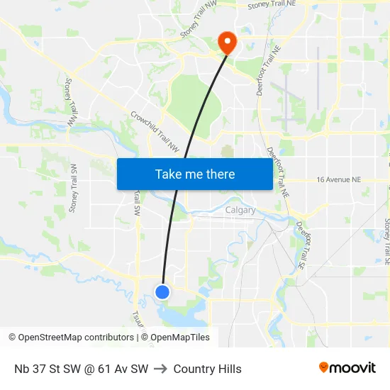 Nb 37 St SW @ 61 Av SW to Country Hills map