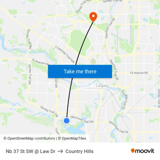Nb 37 St SW @ Law Dr to Country Hills map