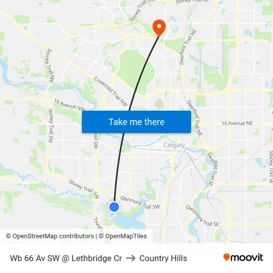 Wb 66 Av SW @ Lethbridge Cr to Country Hills map