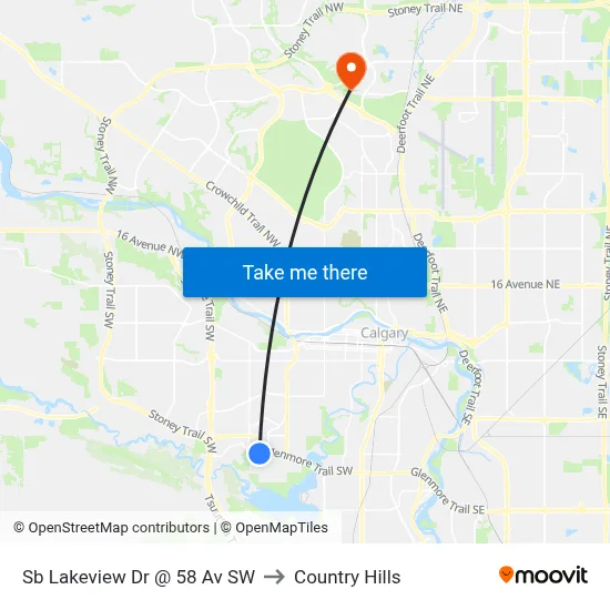 Sb Lakeview Dr @ 58 Av SW to Country Hills map
