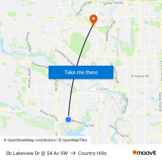 Sb Lakeview Dr @ 54 Av SW to Country Hills map
