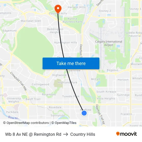 Wb 8 Av NE @ Remington Rd to Country Hills map