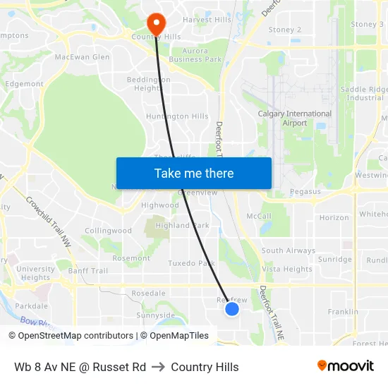 Wb 8 Av NE @ Russet Rd to Country Hills map