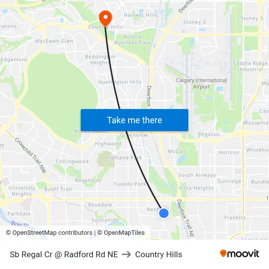 Sb Regal Cr @ Radford Rd NE to Country Hills map