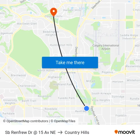 Sb Renfrew Dr @ 15 Av NE to Country Hills map