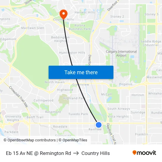 Eb 15 Av NE @ Remington Rd to Country Hills map