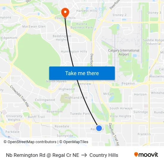 Nb Remington Rd @ Regal Cr NE to Country Hills map