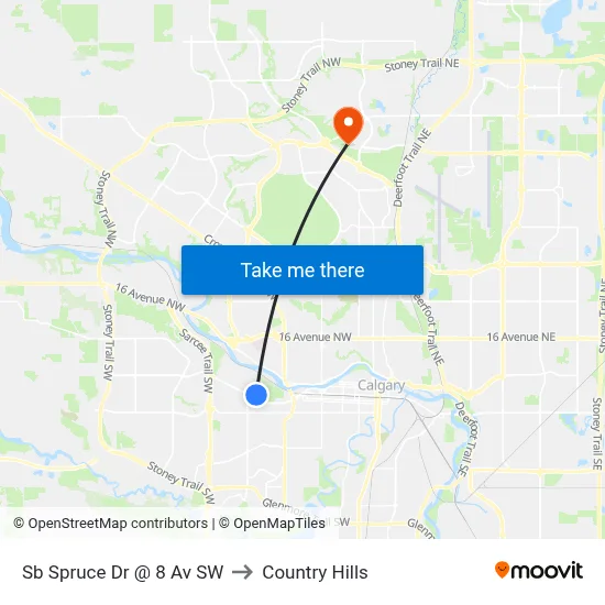 Sb Spruce Dr @ 8 Av SW to Country Hills map