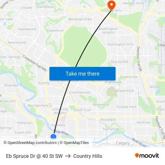 Eb Spruce Dr @ 40 St SW to Country Hills map