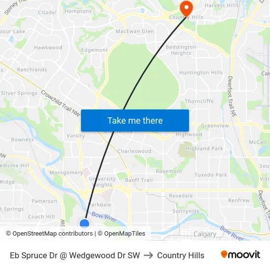 Eb Spruce Dr @ Wedgewood Dr SW to Country Hills map