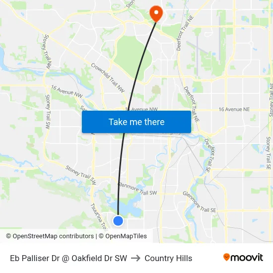 Eb Palliser Dr @ Oakfield Dr SW to Country Hills map