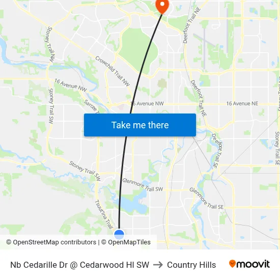 Nb Cedarille Dr @ Cedarwood Hl SW to Country Hills map