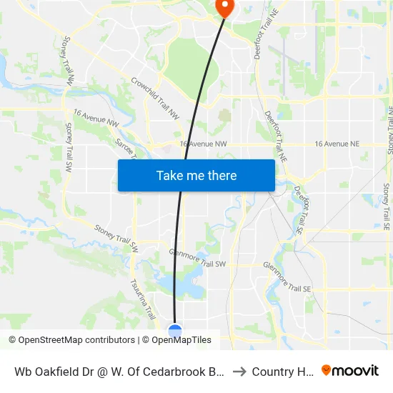 Wb Oakfield Dr @ W. Of Cedarbrook Ba SW to Country Hills map