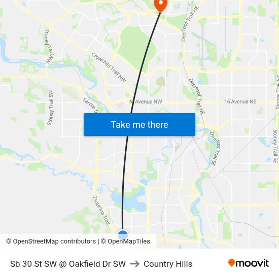 Sb 30 St SW @ Oakfield Dr SW to Country Hills map