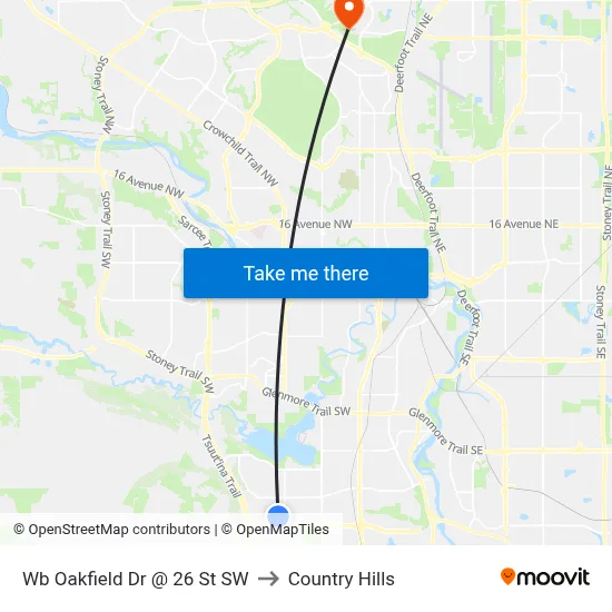 Wb Oakfield Dr @ 26 St SW to Country Hills map