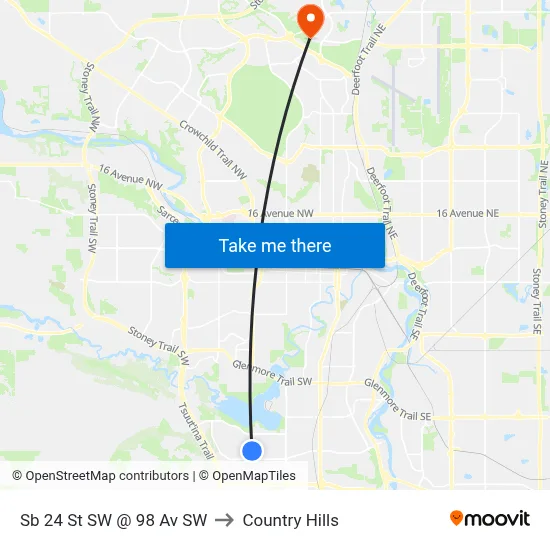 Sb 24 St SW @ 98 Av SW to Country Hills map